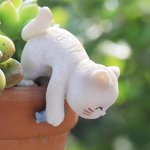 Miniature Hanging Cat Figurines Flower Pot and Vase Hugger Cute Resin Kitten Bonsai Terrarium Edge Decor Planter Pot Hanger Fairy Garden Ornaments