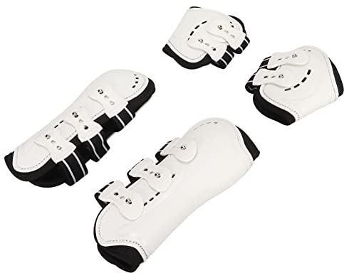 KAKAKE Botas Protectoras de Menudillo para Caballos, Botas Ligeras para Patas Traseras de Caballos, Banda Elástica Jacquard Blanca Transpirable Resistente a los Impactos para Equipos de Caballos(L)