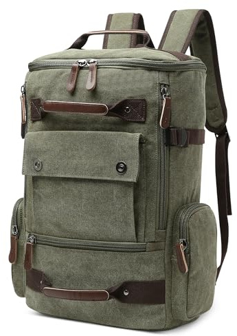 DORRISO Vintage Canvas Rucksack Herren Groß Schulrucksack 17.3 Zoll Laptop Tasche mit Griff Wanderrucksack Reisen Camping College Arbeit Schule Elegant Herren Leinwand Tagesrucksack Grün