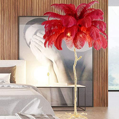 Dimmable Ostrich Feather Tripod Floor Lamp - Ideal Resin LED Decoration for Living Room, Home & Office - Perfect Reading Light