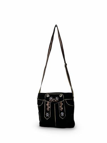 Albsales Trachtentasche Dirndltasche Handtasche echt Leder Handtasche Oktoberfest Wasen (Schwarz)