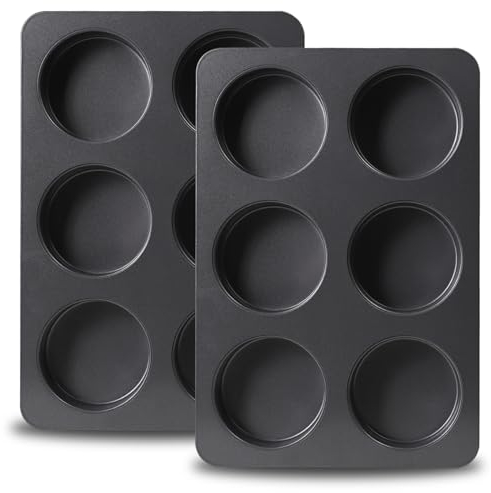 Sinsanye 2 Pcs 6 Hole Muffin Tray, Cupcake Trays, Muffin Baking Pan, Yorkshire Pudding Tray， Non-Stick Carbon Steel Material, Baking Accessories, Suitable for Home/Kitchen Baking (Gray Black)