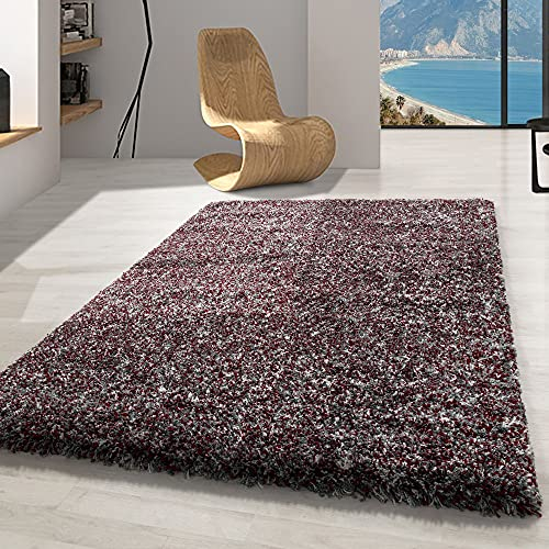 Carpetsale24 Hochflor Teppich 80x150 cm Rot – Meliertes Design, Weich & Pflegeleicht, Shaggy Teppich mit Jute-Rücken – Für Schlafzimmer, Flur, Wohnzimmer