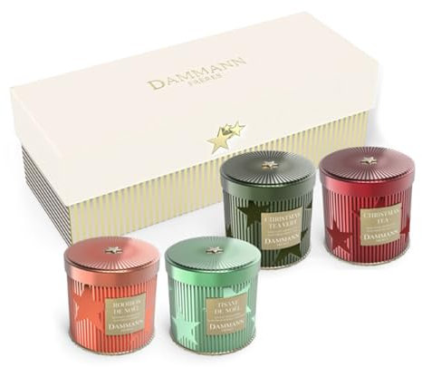 Dammann Frères | Assortimento Tè e Tisane Natale | Cannella, Nero Arancia, Verde Vaniglia, Rooibos & Zenzero | 4 Sapori in Foglie - 160 Gr