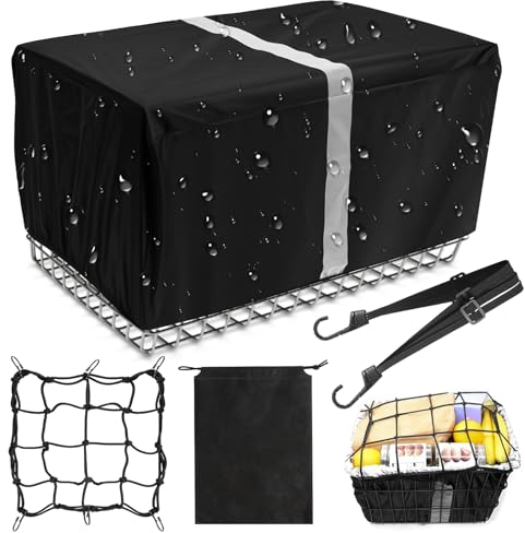 SUKARNE 4er Wasserdicht Fahrradkorb Abdeckung Gepäcknetz, Regenschutz Hinten Mit Reflektorstreifen Und Gummizug für Die Meisten Fahrradkörbe - 46c×32×20cm