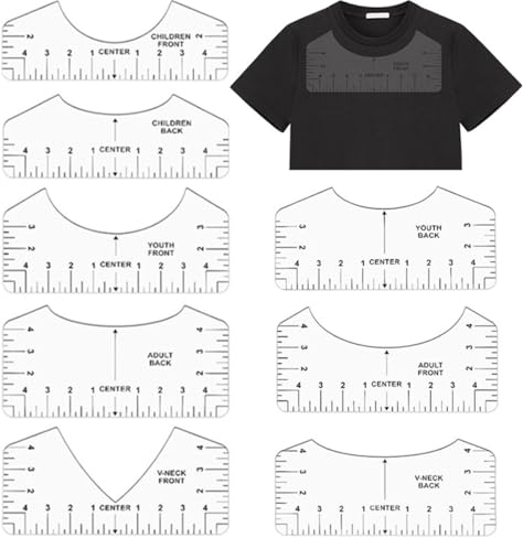SamHeng 8 Pcs T-Shirt Rulers Guide, PVC Transparent T-shirt Alignment Tool, T-Shirt Centering Tool DIY Printing Rulers Measuring Tool for Heat Press Transfer Sewing Dressmaking Dress Pattern Design