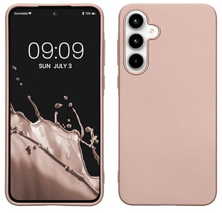 kwmobile Custodia Compatibile con Samsung Galaxy A35 Cover - Back Case Morbida - Protezione in Silicone TPU Effetto Metallizzato oro rosa metallizzato