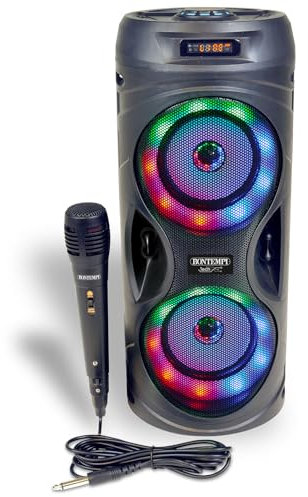 Bontempi | SonicSync - Amplificatore Wireless Karaoke con Microfono Dinamico, Effetti Luminosi, Regolatore Alti e Bassi, TWS ed Effetto Eco, 41,4x18,8x18,8 cm
