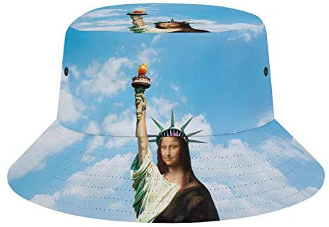 Mona Lisa Independence Day Bucket Hat Strand Fischerhüte für Damen Herren Teenager Sommer Sonnenhüte Reisen Outdoor Cap Unisex