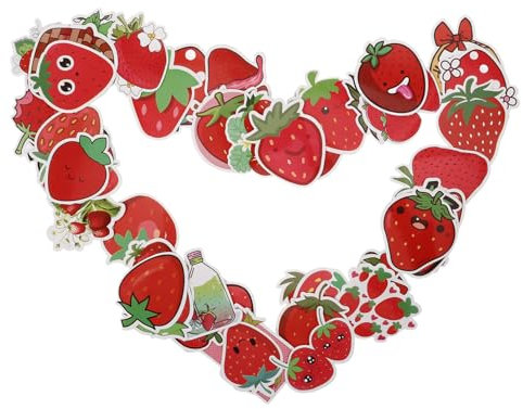 Operitacx Strawberries Stickers: 50pcs Red Strawberry Fruits Vinyl Decals Cute Water Bottles Laptop Phone Computer Guitar Skateboard Helmet Luggage Stickers for Kids Teens Girls