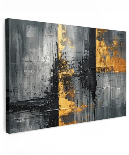 MuchoWow© Bild auf Leinwand Groß 120x80 cm XXL Schlafzimmer Bilder Badezimmer Wand Deko Wohnzimmer Moderne Wanddeko Bilderwand Geschenk Modern - Kunst - Gold - Schwarz - Luxus