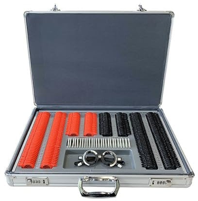 GJLRS trial lens plastic optical set of 266pcs, spectacle test disc, visual function test lens insert, try-on box, astigmatism outer ring mark, with aluminum case, for eye hospital vision test