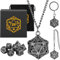 Mini DND Würfel Set mit Tragbarem Schlüsselanhänger, Halskette, Taschenkette, Hohler D20 Drachen Metallkäfig, Winziges 7-teiliges Polyedrisches Metall D/D Würfel Set, DND Geschenke mit Geschenk Box