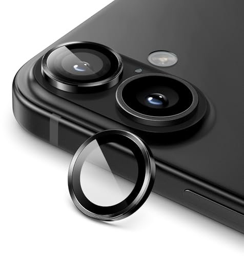 JETech Camera Lens Protector for iPhone 16 6.1-Inch and iPhone 16 Plus 6.7-Inch, 9H Tempered Glass Metal Individual Ring Cover, HD Clear, 1 Set (Black)