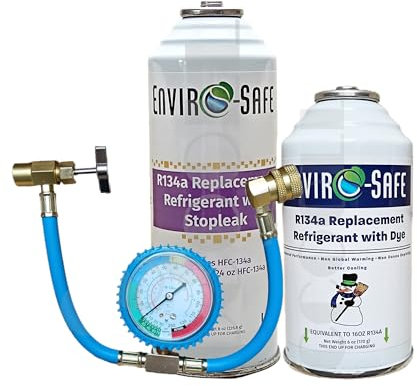 R134a Ersatz-Kältemittel für R134a mit klimadichtmittel Leck Stopp Set - Made in USA (134a w/StopLeak + 134a w/Dye + Ladeschlauch)