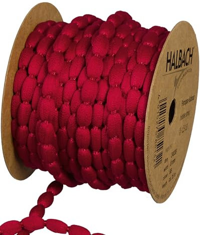 Halbach Seidenbänder Pompom Borte | Breite 8mm Länge 15m | Band mit Bommeln als Pompons-Girlande, Hochzeitsdeko, Gartenparty Deko | Farbe: weinrot