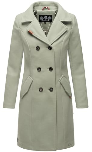 MARIKOO Damen Mantel in Wollmantel-Optik Langer Trenchcoat mit Reversekragen Nanakoo Smokey Mint Gr. XL
