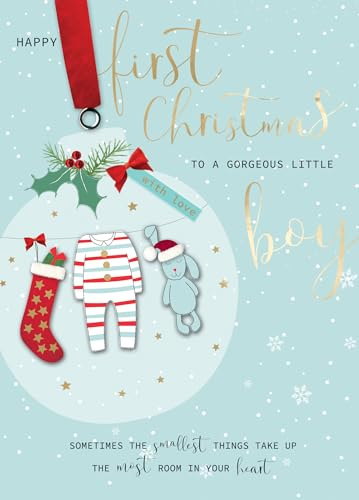 Baby Boy's First Christmas Embellished Hand-Finished Christmas Greeting Card SMF002