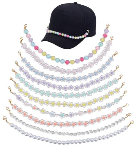 HOBBIESAY 10 Stück Trucker Hutketten 25cm Dekorative Perlen Blumenketten Charms Hutketten Dekorationen Hutschmuck Zubehör Zum Basteln von Hutdekorationen