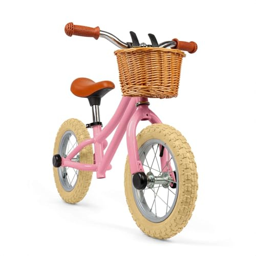 Bigjigs Toys Draisienne rose avec panier – Vélos sans pédales pour tout-petits, vélos d'entraînement, apprentissage du vélo, activité de plein air amusante, cadeaux pour enfants, à partir de 3 ans