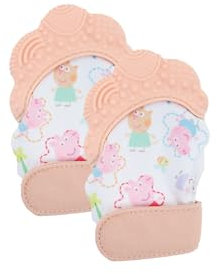 Peppa Pig Teething Mitt, 2 Pack 3M+ Teething Mitten for Babies, Grow with Peppa Pig Infant Soothing Pain Relief Mitt with a Velcro Strap (Pink, One Size)