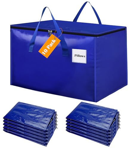 Withosent 100L Borsa Portaoggetti Grande, 10 Pezzi Impermeabile Borse di Stoccaggio Trasloco con Cerniera e Maniglia, Pieghevole Scatole Armadio per Vestiti, Coperte, Trapunte, Blu
