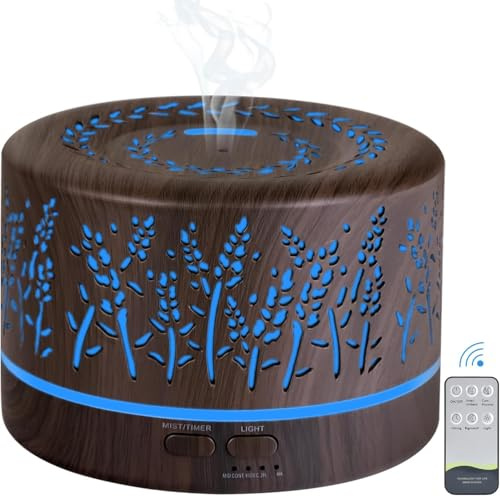 500ml Aroma Diffuser für Duftöle Ätherische Öle, Luftbefeuchter Aromatherapie Öle Diffusor elektrische Duftlampe, mit 7 farbigem LED Licht, BPA Free für Schlafzimmer, Büro, Spa
