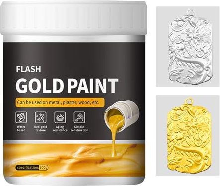 Genérico Pintura Líquida En Lámina De Oro | 300 G De Pintura De Hoja De Oro | Pintura De Líquido | Pintura De De Secado Rápido Pintura De Líquido, Pintura De Tiza Para Metales Y Madera, Metales, Ye