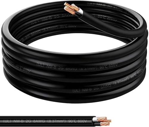 8/2 NM-B Wire with Ground,50FT,Non-Metallic Sheathed Cable, 8/2+10/1 AWG,Electrical Wire for Residential Building, Indoor Wiring Projects, Lighting,Hot tub, EV Charger,Not for Outdoor Use