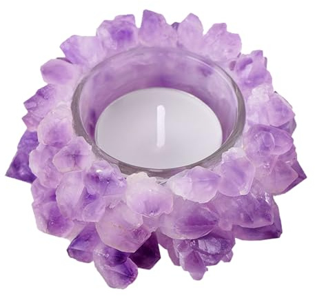 Kerzenhalter, Natural Amethyst Cluster Quarz Kristall Tee Lichthalter, Candlestick Decor für Home Wedding Party Jubiläum Hauswarming Geschenke