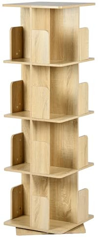 Drehbares Bücherregal Holz Klein, 360-Grad-Anzeige Bücherschrank Kleines Bücherregal/Bücherturm Freistehend/Buchregal/Book Shelf für Büro Buchhandlung Bibliothekegal/Hellbraun/39x39x128cm(BTH)