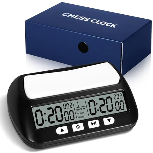 KIMIGO Reloj de Ajedrez Digital Profesional con Pantalla Multifunción – Cuenta Regresiva/Bono/Retraso, 4 Botones de Control, Diseño de Competición para Torneos & Juegos de Mesa (Negro)