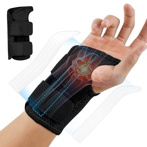 Fefod Handgelenkstütze, Handgelenkbandage mit Stützstange Rechte Hand,Einstellbar Karpaltunnelsyndrom Schiene für RSI,Sehnenscheidenentzündung, Verlängert Handgelenkschiene für Frauen Männer,Schwarz