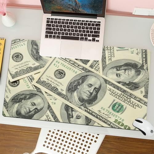 QRFASFZO Mouse Pad 31.5 × 12 inch Extended Large Mouse Mat Desk Pad, Stitched Edges Mousepad,Non-Slip Rubber Base,background of 100 dollar bills,Gaming Mouse Pad XL