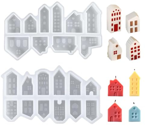 LACHT Silikonformen Gießformen Häuser, 22 Stück Kleine Silikonform Haus, Gießformen Silikon Häuser, Silikonform Haus 3D,Zum Ausgießen Mit Kreativ- Beton, Resin Gießharz, Wachs, Gießform Häuser