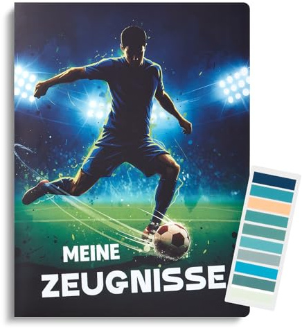BBTO Zeugnismappe A4 mit 30 Klarsichthüllen, Fußball | Schulanfang Geschenke für Schule Zuhause Büro - Zeugnisse Dokumentenmappe A4 Sammel Mappe mit 200 Sticky Notes