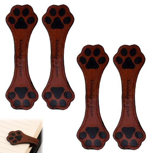 4 Stück Magnetisches Lesezeichen, Leder Lesezeichen, Personalisierter Lesezeichenhalter mit Pfotenabdruck, Geeignet für Frauen, Bücherwurm und Lesebegeisterte, Braun