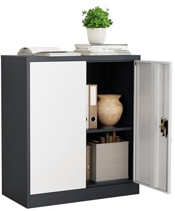 VCM Metall Büroschrank H. 90 x B. 80 x T. 40 cm/Aktenschrank Büromöbel für Ordner/Stahlschrank abschließbar/Flügeltürschrank Malivo 2 Fach mit Drehtüren