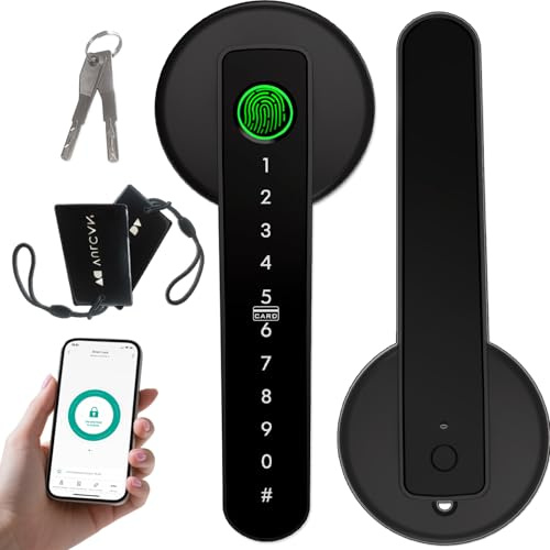 5-in-1 Smart Fingerprint Door Lock – Advanced Automatic Digital Handle with APP, Fingerprint, IC Card, Code & Keys | High-Security Electronic Lock for Modern Homes/Offices (Black)