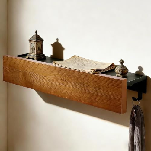 Wandgarderobe mit Ablage 40 cm, Garderobenleiste Holz mit 8 Klapphaken