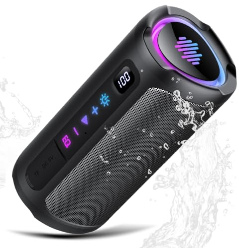 Altavoz Bluetooth 5.4 Potente 20W, Altavoces Graves Duales, Altavoces Bluetooth con 2 Modos EQ, Pantalla Digital Inteligente, 20H Reproducción, 7 Modos RGB, TWS, TF, IPX7, Speaker para Fiestas/Viajes