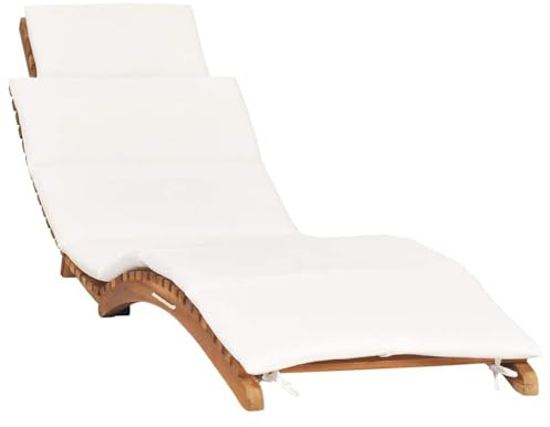 KPOUTRFG Klappbare Teakholz Sonnenliege mit Auflage, ergonomisch geschwungene Gartenliege aus massivem Teak, leicht zu reinigen durch Lamellendesign, platzsparend zusammenklappbar
