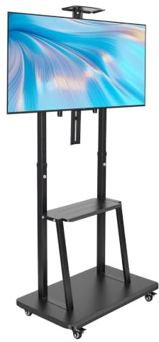 Rolling TV Stand on Wheels for 32-85 Inch Screens, Height Adjustable Mobile TV Cart with Shelf, Heavy-Duty Floor TV Stand with Locking Wheels, 132lb Capacity, Max VESA 600x400mm Black
