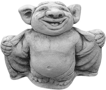gartendekoparadies.de Massive Steinfigur Modell lustiger Troll Fledermaus Dracula, Höhe 20 cm, Grau, 4 kg, Figur aus Steinguss frostsicher für den Außenbereich