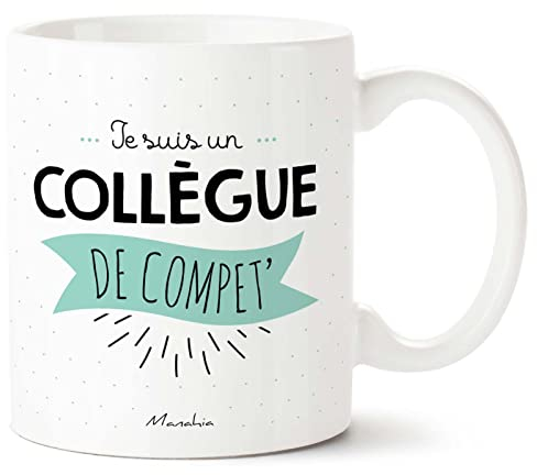Manahia Mug Cadeau Collègue De Travail - Je suis un Collègue de Compet' - Avec Boite Kraft - Imprimé en France - 330, mL Céramique - Départ Collègue - Mug Travail - Tasse Collègue - Départ Retraite