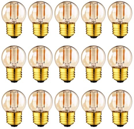 Genixgreen G40 LED Filament Mini Globe Ampoule Extérieure 1W Chaud Blanc 2200K (Ambre Glow) - 10W Equivalent de Remplacement Pour Intérieur et Extérieur, E27 Edison Base de Vis 15-Pack