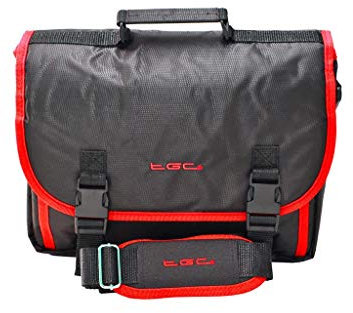 New TGC ® Messenger Style TGC Padded Carry Case Bag for the Bush DVD1205BUK 12PORTABLE SWIVEL DVD PLAYER (Jet Black with Crimson Red Trims)