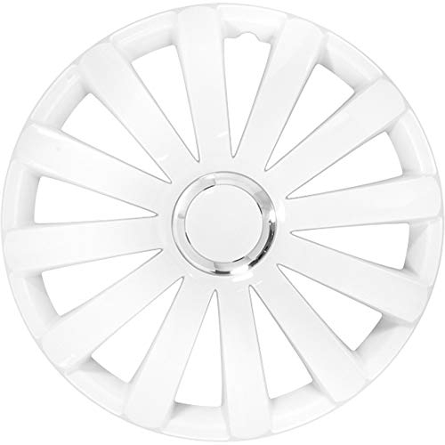 Radkappen Radzierblenden 4 Stück 14 Zoll Weiß + Chrome Ring
