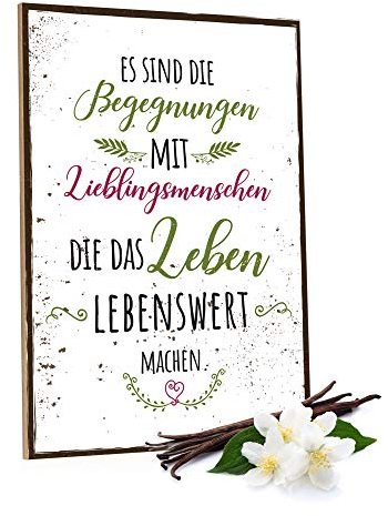 GRAVURZEILE Holzschild mit Spruch - Es sind die Begegnungen mit Lieblingsmenschen - Moderne Kunstdrucke auf Holz - Wand Dekoration im Vintage-Look Kunstdruck als Geschenk zur Freundschaft
