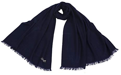 Avenella XXL Merino-Wollschal Damenschal (205x68 cm inkl. KURZE FRANSEN); Feiner & weicher unifarbener Schal Tuch Stola, 100% Wolle in vielen Farben, NAVYBLAU